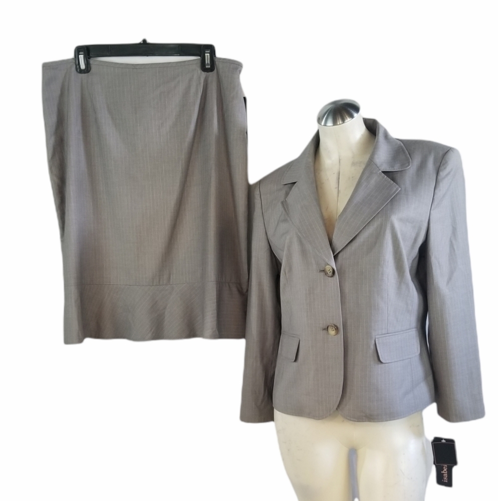 Isabel & Nina Size 14 Pinstripe Skirt Suit Gray